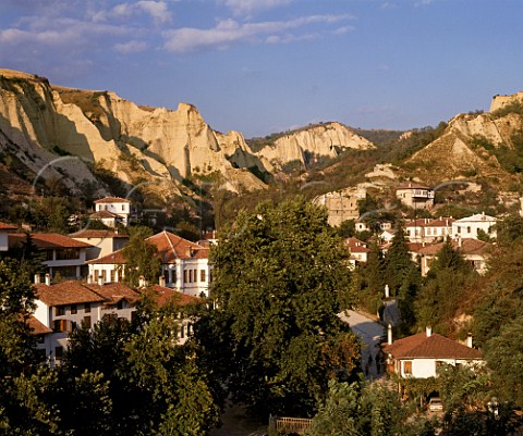 The museum town of Melnik surrounded by sandstone cliffs in the foothills of the Pirin Mountains in the southwest corner of Bulgaria  Struma Valley