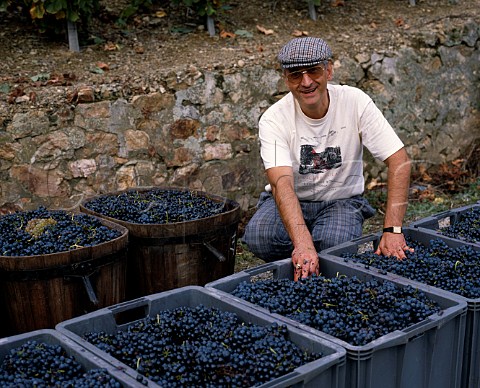 Marcel Guigal with harvested Syrah grapes from his   vineyards on the Cte Rtie   Ampuis Rhne France   AC Cte Rtie