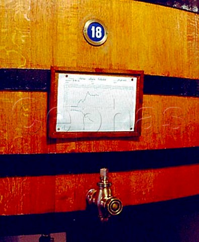 Chart on oak fermenting vat in the cuverie of   Chteau MoutonRothschild Pauillac Gironde France  Mdoc  Bordeaux
