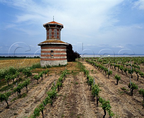 One of four towers in the vineyards of   Chteau Loudenne with the Gironde estuary beyond StYzansdeMdoc Gironde France  Mdoc Cru Bourgeois Suprieur