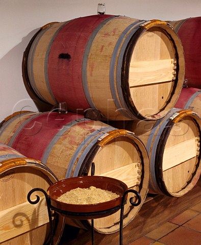 Spitoon alongside barriques in the tasting room of   Chteau Latour Pauillac Gironde France    Mdoc  Bordeaux