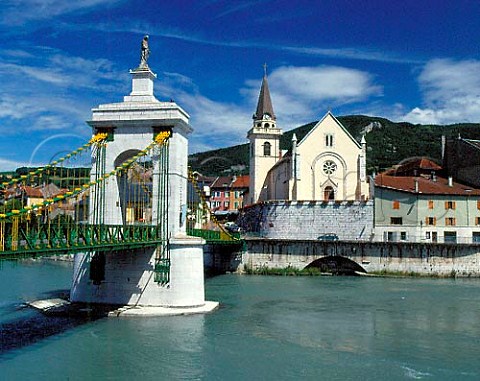 Bridge over the River Rhne in the wine town of   Seyssel HauteSavoie France    AC Seyssel