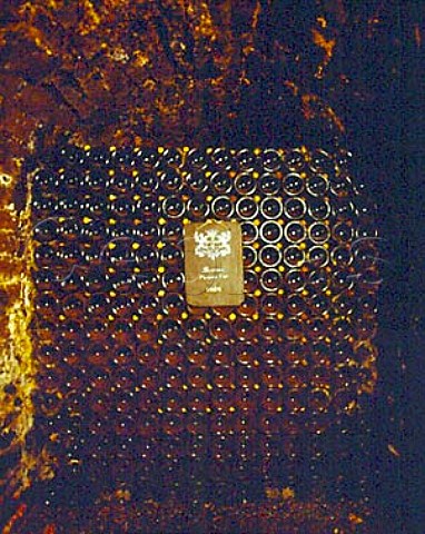 Bottles of 1989 Beaune Premier Cru in the cellar of   Chateau de Meursault Burgundy