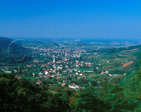 View over the wine towns of Mesnay near and   Arbois Jura France