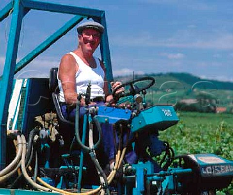JeanNoel Gagnard spraying his vines in Morgeot   vineyard ChassagneMontrachet Cte dOr France