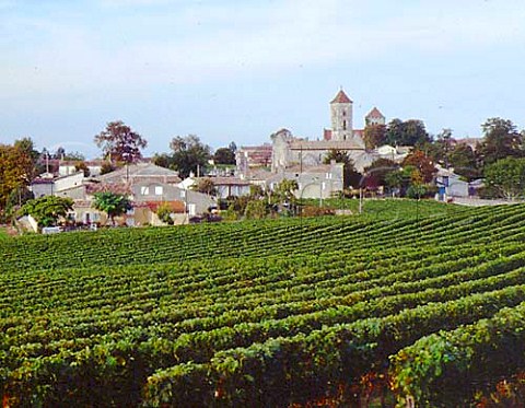 View over vineyard of Chteau StGeorges to village   of Montagne Gironde France   StGeorgesStmilion  Bordeaux