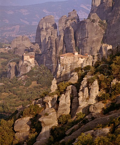 St Nicholas l and Roussanou Monasteries in the  Meteora Thessaly Greece