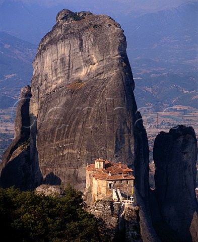 Roussanou Monastery in the Meteora with the Plain of   Thessaly beyond Greece