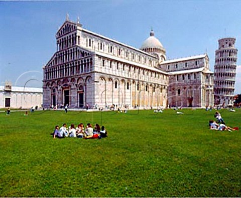 The Leaning Tower of Pisa and Cathedral in the   Piazza dei Miracoli Pisa Tuscany Italy