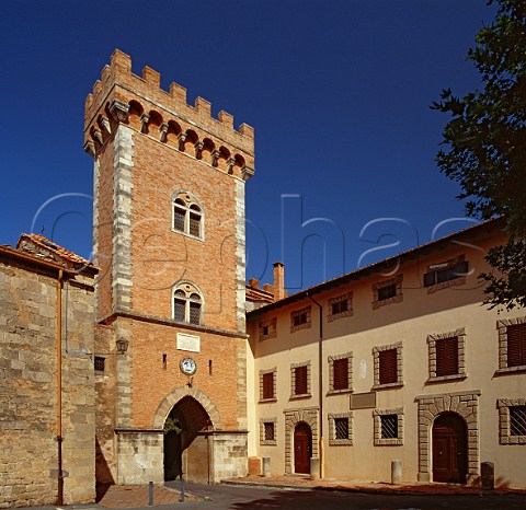 Entrance tower in the walled village of Bolgheri Livorno province Tuscany Italy