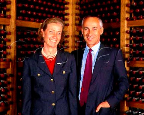 Giovannella Stianti Mascheroni and husband Carlo in   their private wine cellar at Castello di Volpaia   Volpaia Tuscany Italy