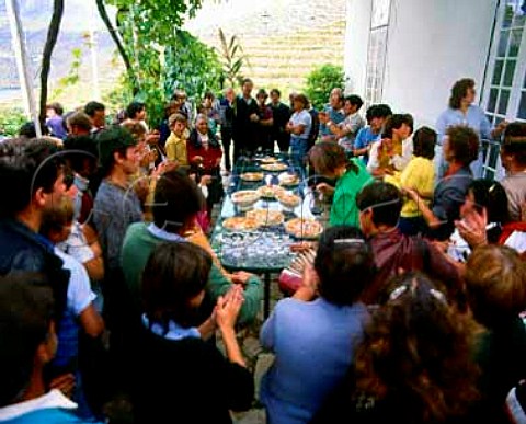 End of harvest celebrations Rama at Quinta deVargellas in the Douro Valley Taylors ChairmanAlistair Robertson is at the far end of the tableholding the Rama the end of harvest gift from thepickers   Portugal    Port