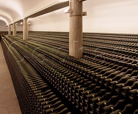 136000 bottles of sparkling wine maturing sur lattes in the bodega of Lapatena at Santa Cruz de Arrobaldo Galicia DO Ribeiro