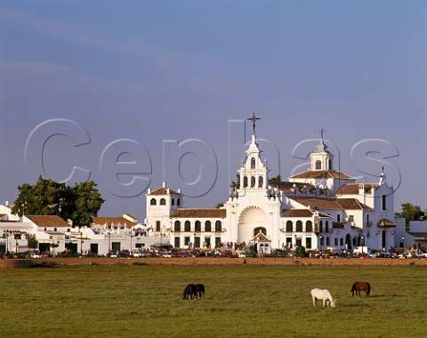 The church at El Rocio a place of pilgrimage each  year at Pentecost when tens of thousands arrive to  commemorate the miracle of Nuestra Senora del Rocio Our Lady of the Dew Huelva Andalucia Spain