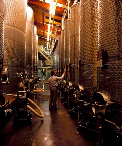 Refrigerated fermenting tanks in the   Robert Mondavi Winery Oakville   Napa Co California