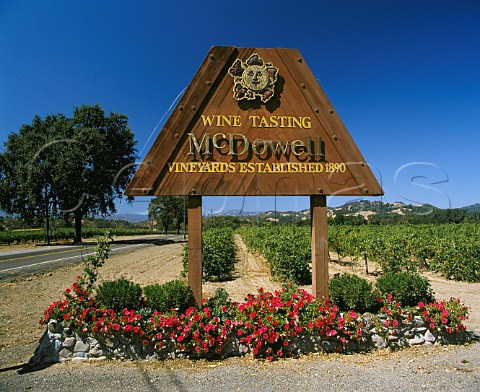 Sign at entrance to McDowell Vineyards near   Hopland Mendocino Co California McDowell Valley