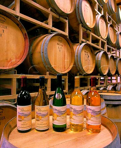 Bottles of Misty Mountain Vineyards wines in their   barrel cellar In the foothills of the Blue Ridge   Mountains near Madison Virginia USA