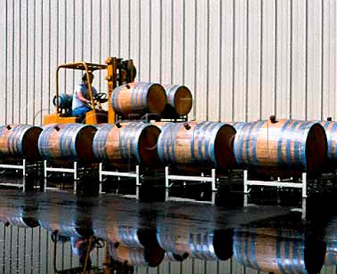 Moving barrels outside winery of Grand Cru   Vineyards Sonoma California
