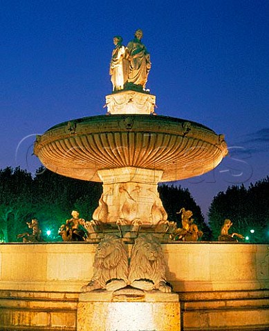 La Rotonde fountain at night in the center of   AixenProvence Provence  France