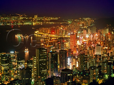 View from The Peak over Hong Kong harbour at night