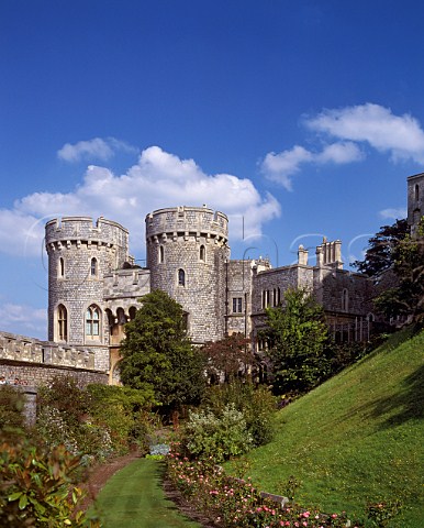 The Norman Gateway and moat gardens of Windsor Castle Berkshire England