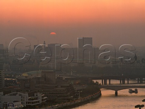 Sunset across the River Thames and the South Bank  London England