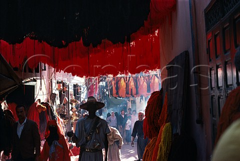 Wool souk in the Marrakesh Bazaar   Morocco North Africa