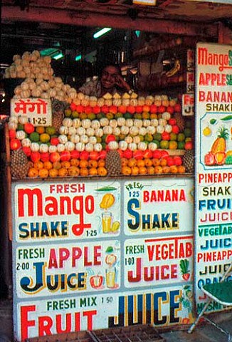 Milk shakes and fruit juices for sale on   stall in Delhi India