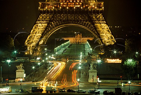 Eiffel Tower and cole Militaire at night  Paris France