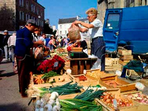 Fruit and vegetable stall at Auray market in   Brittany