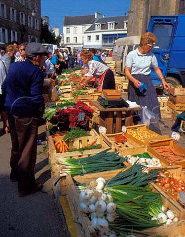 Fruit and vegetable stall in the market at Auray Brittany France