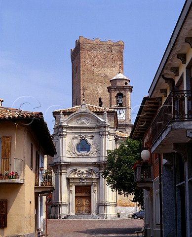 Tower and church in the wine town of Barbaresco  Piemonte Italy
