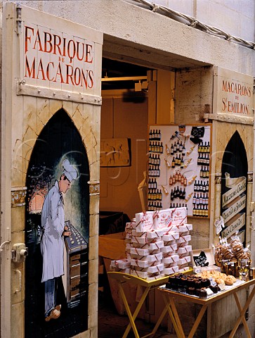 Shop selling macaroons a local speciality in Stmilion Gironde France