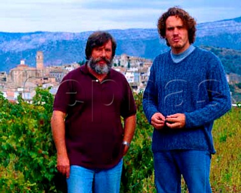 Ren Barbier with his son Ren in a 100year old   Garnacha vineyard the grapes from which which go to   make their Clos Mogador   Gratallops Catalonia Spain    DO Priorato