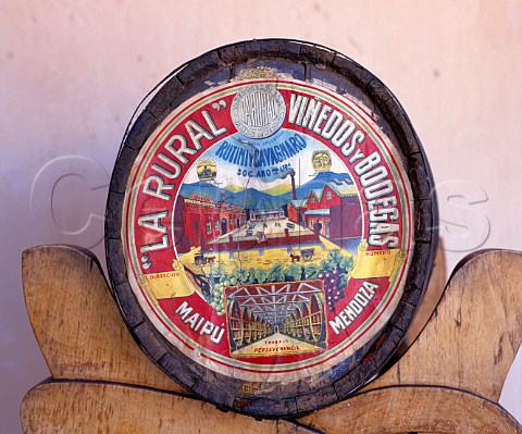 Decorated barrel at Bodegas La Rural of the   Nicolas Catena Group Maip   Mendoza province Argentina