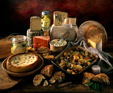 Various cheeses with cheese dishes