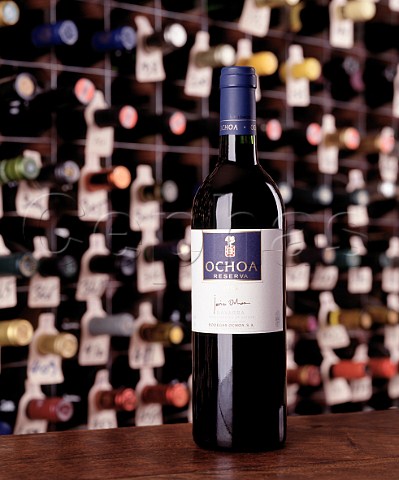 Bottle of 1995 Ochoa Reserva   in the wine cellar of the Hotel du Vin Bristol