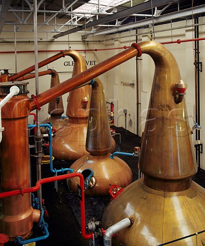 Copper pot stills of The Glenlivet whisky  distillery Ballindalloch Banffshire Scotland Highland