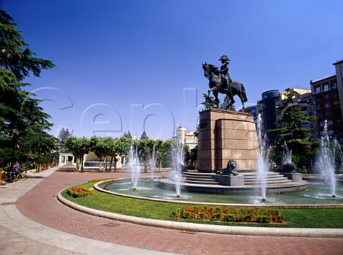 Statue and fountains in Paseo Principe de Vergara   square in the centre of Logroo La Rioja Spain