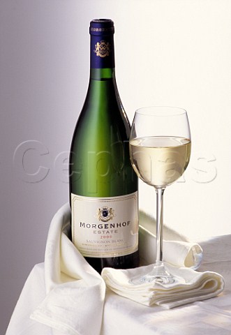 Bottle and glass of Morgenhof Sauvignon   Blanc Stellenbosch South Africa