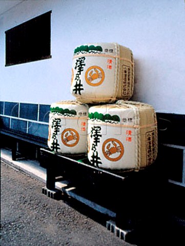Sake barrels on display outside the Sawanoi Sake   Brewery Sawai Tokyo