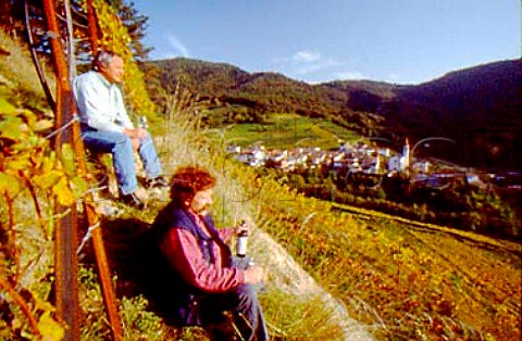 Fiorentino Sandri top  Mario Pojer of   Pojer  Sandri in their Palai vineyard   overlooking Faedo Trentino Italy