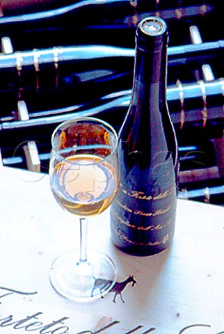 Bottle and glass of Loazzolo a wine   made from dried Moscato grapes   Forteto della Luja Loazzolo   Piemonte Italy