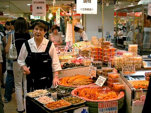 Samples at an exhibition of food from Hokkaido in   Tokyu department store Kichijoji Tokyo  Japan