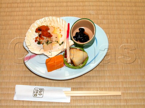 Japan Scallops with miso soya bean paste    kuromame black soya bean steamed cod
