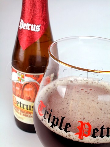 Bottle and glass of Petrus Oud Bruin beer Belgium