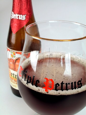 Bottle and glass of Petrus Oud Bruin beer Belgium