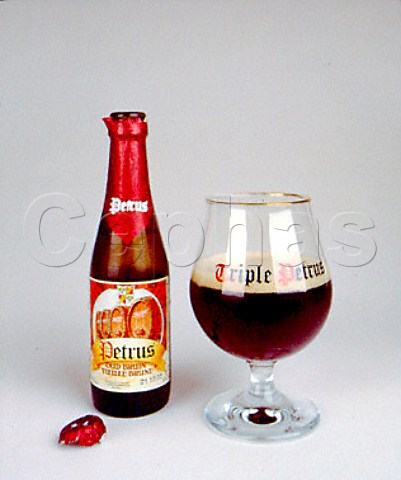Bottle and glass of Petrus Old Brown beer   HarelbekeBavikhove Belgium