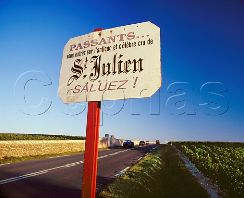 Sign on the D2 road at the border of Pauillac and   StJulien Gironde France   Mdoc  Bordeaux