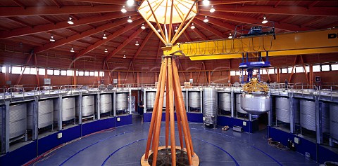 Autoevacuacione  used to gravityfill fermenting tanks with grapes  in the new circular vinification plant of CVNE    Logroo La Rioja Spain
